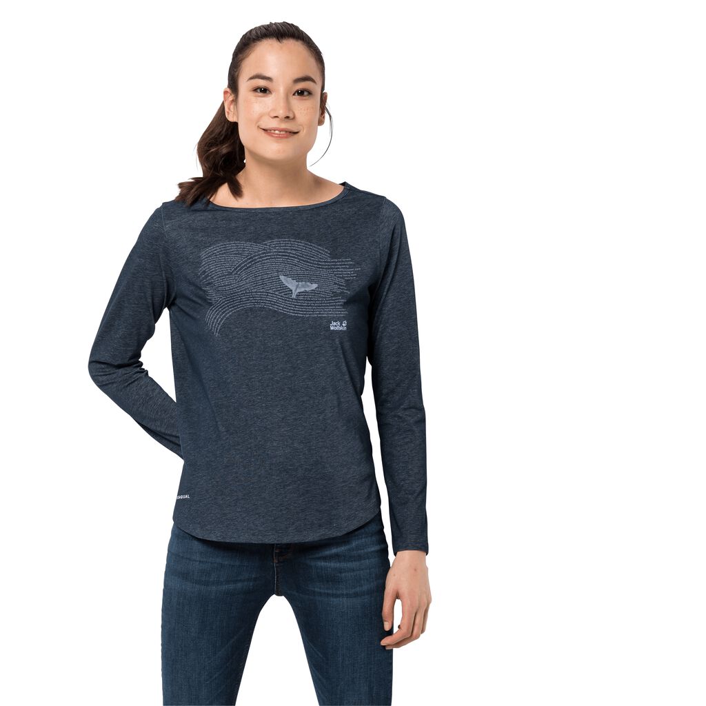 Jack Wolfskin OCEAN FIN LONGSLEEVE Női Pulóver Kék - JFGNDL-697